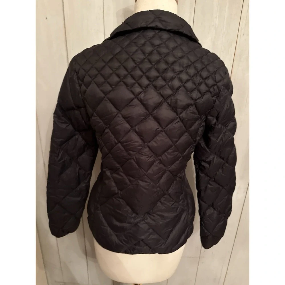 Michael Kors Down Fill Quilted Packable Black Full Gold Zip Puffer Coat Jacket S